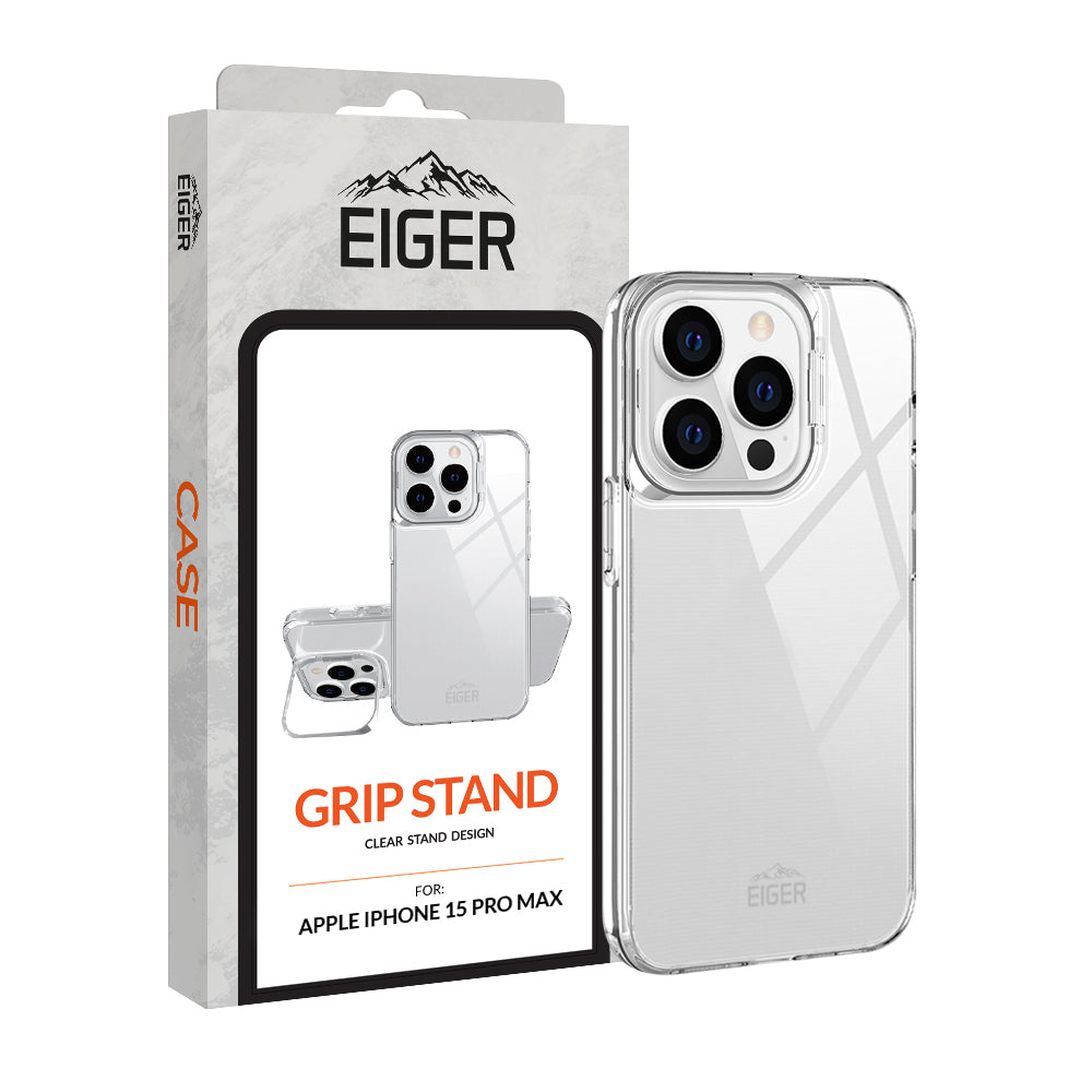 Eiger Grip Stand Case for Apple iPhone 15 Pro Max in Clear