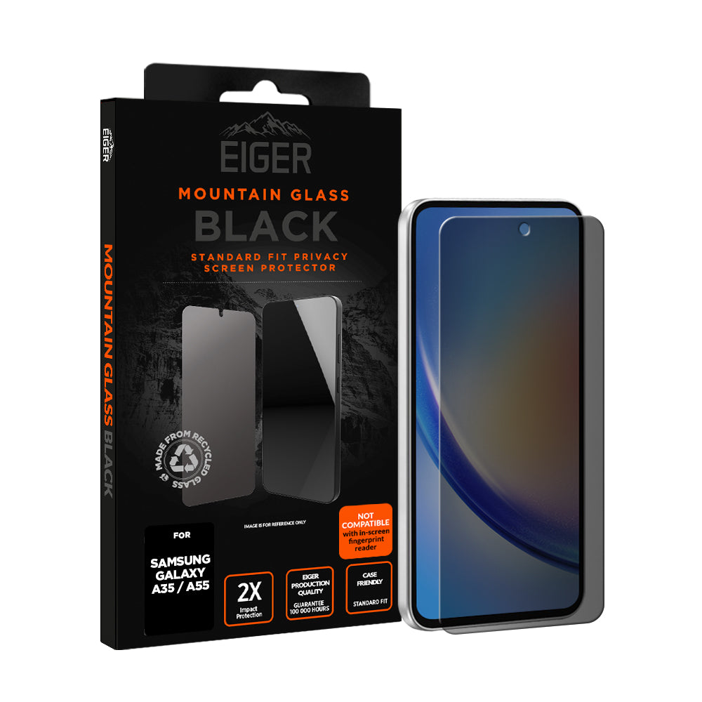 Eiger Mountain Glass BLACK Privacy Screen Protector for Samsung Galaxy A35 / A55