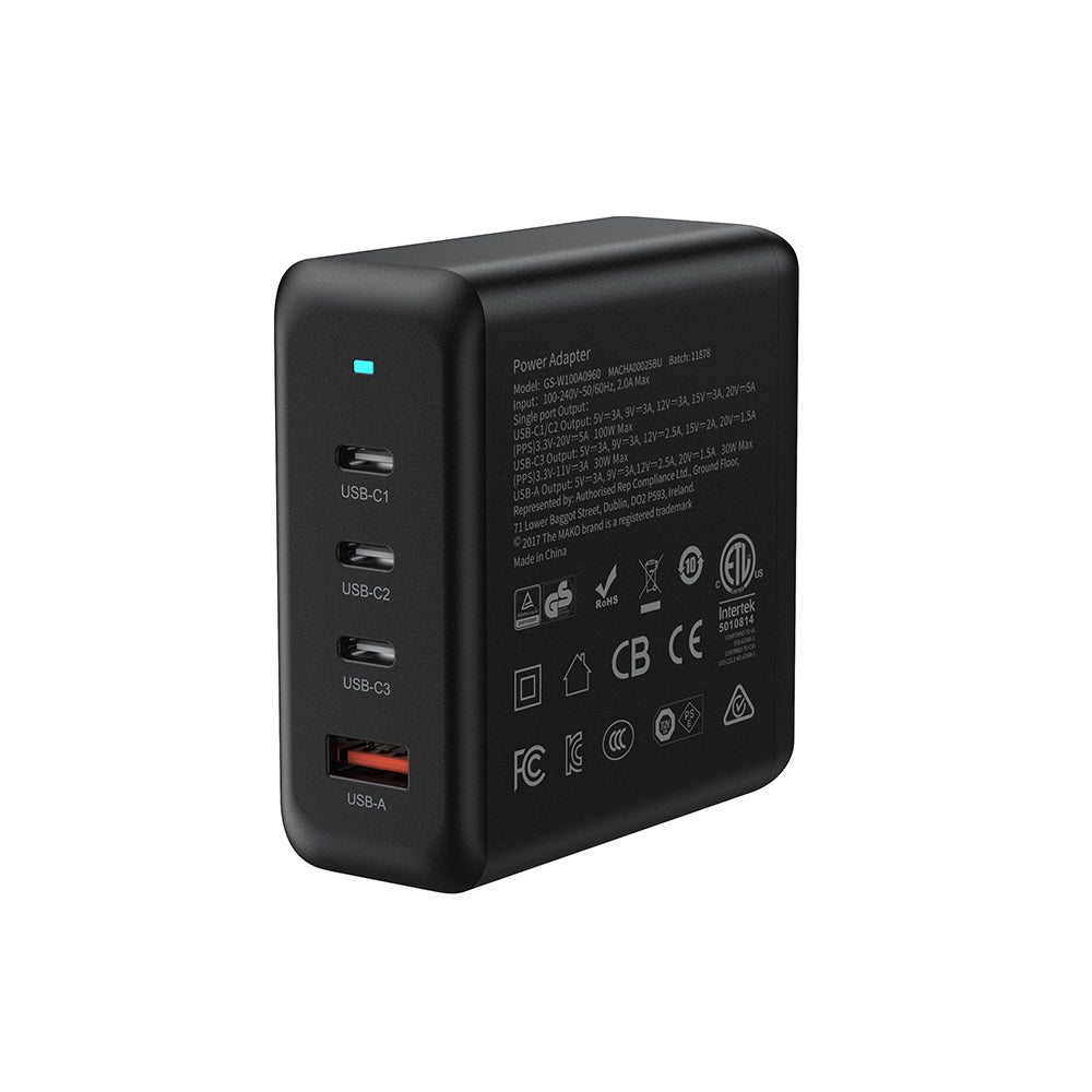 Mako 100W GaN2 UK Mains Charger for USB-C x3/USB-A x1