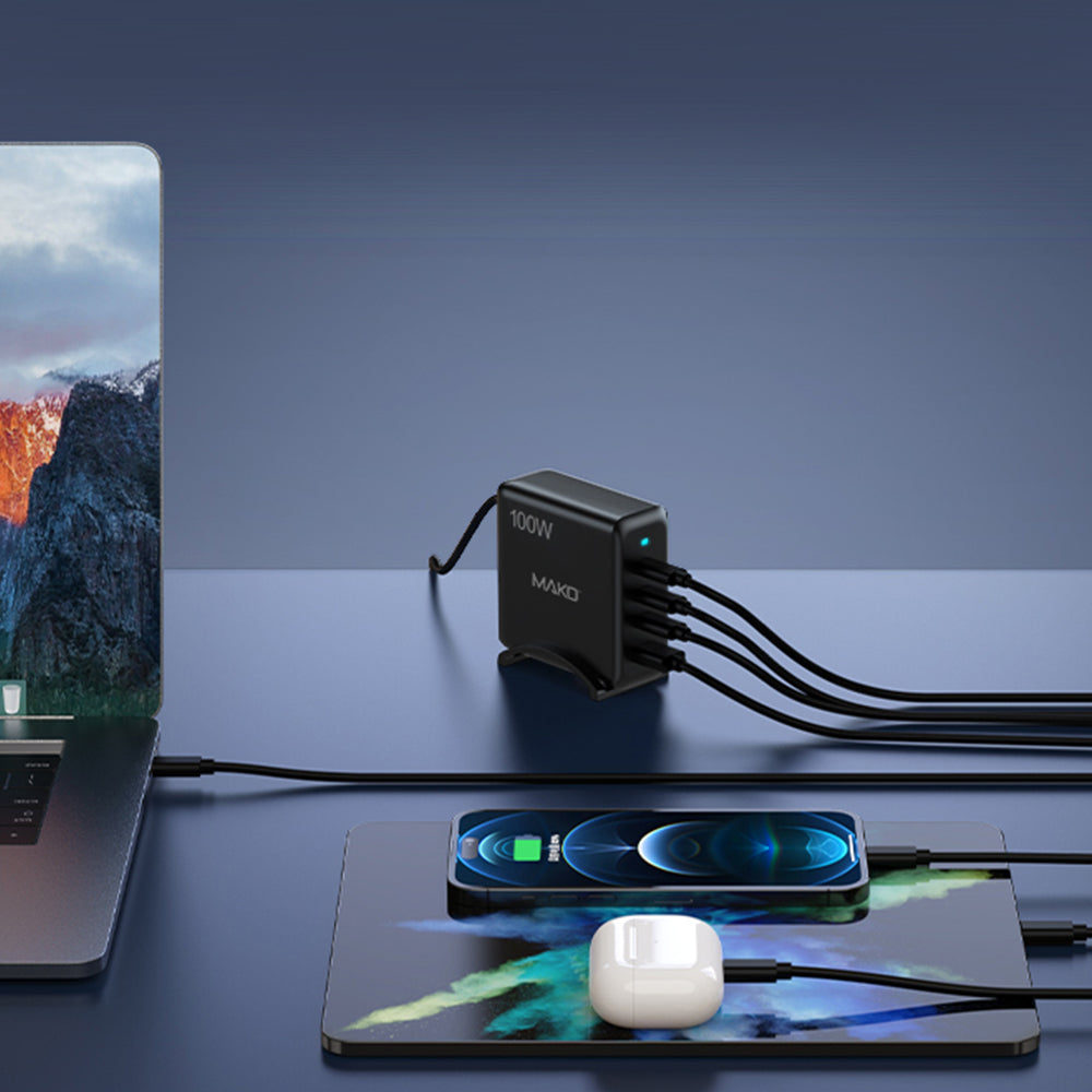 Mako 100W GaN2 UK Mains Charger for USB-C x3/USB-A x1