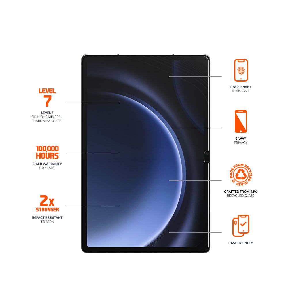 Eiger Mountain Black Privacy Tablet Screen Protector for Samsung Galaxy Tab S10+/ S9+/ S9 FE+/ S8+