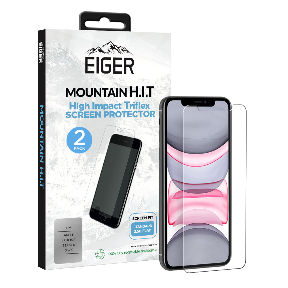 Eiger Mountain H.I.T High Impact Triflex Screen Protector (2 Pack) for Apple iPhone 11 Pro / XS / X