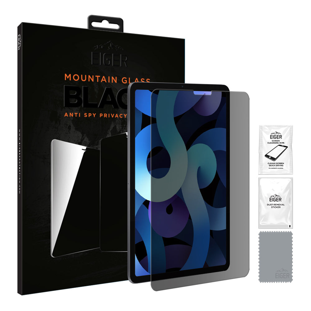 Eiger Mountain Glass Black Privacy Tablet 2.5D Screen Protector for Apple iPad Air (2020) (2022) / iPad Pro 11 (2018) (2020) (2021) (2022)