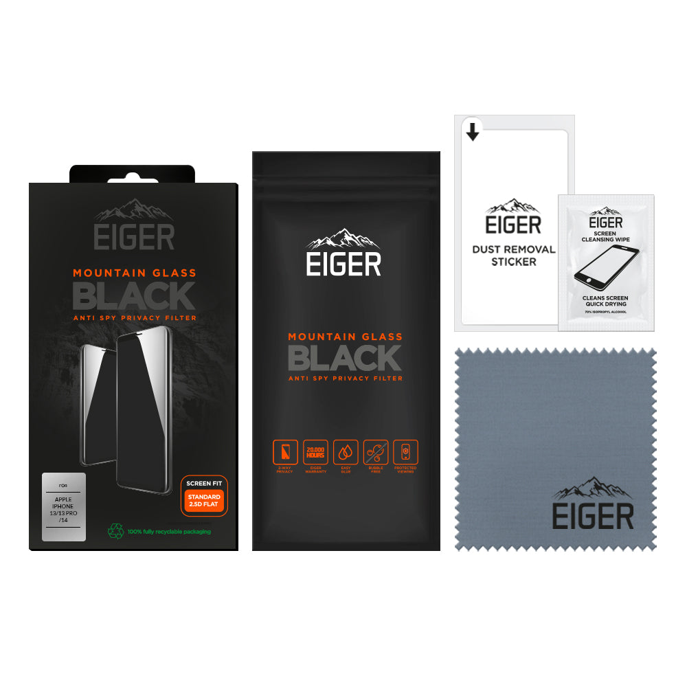 Eiger Mountain Glass Black Privacy 2.5D Screen Protector for Apple iPhone 13 / 13 Pro / 14