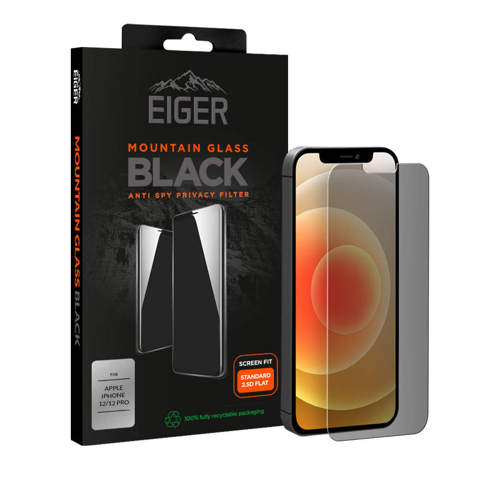 Eiger Mountain Glass Black Privacy 2.5D Screen Protector for Apple iPhone 12 / 12 Pro