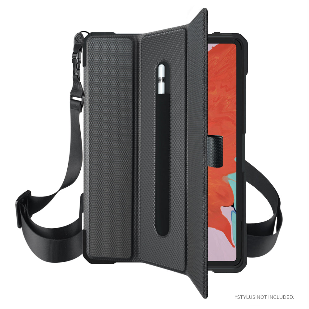 Mobigear SureGrip Xtreme - Coque Apple iPad Pro 12.9 (2020) Coque Arrière  Rigide Antichoc + Porte-crayon + Bandoulière + Support Amovible - Noir /  Rouge 577189 