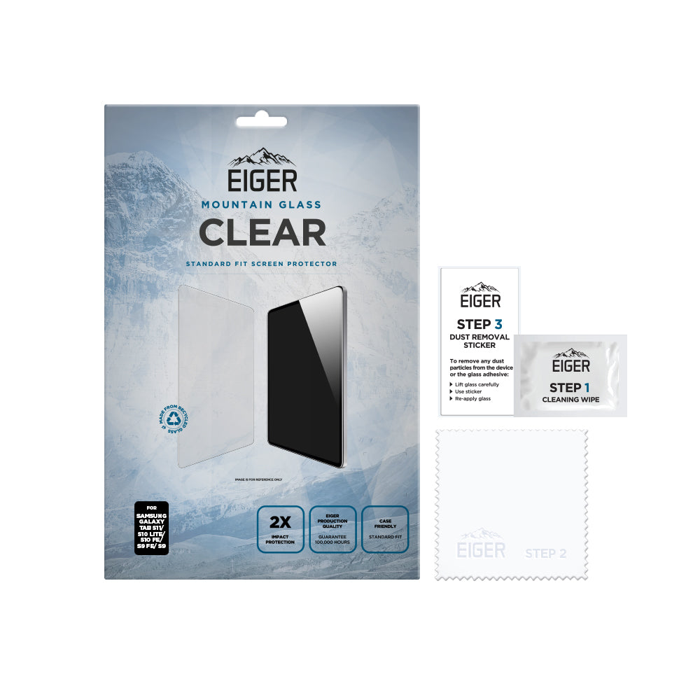 Eiger Mountain Glass CLEAR Tablet Screen Protector GRS for Samsung Galaxy Tab S11/ S10 Lite/ S10 FE/ S9 FE/ S9