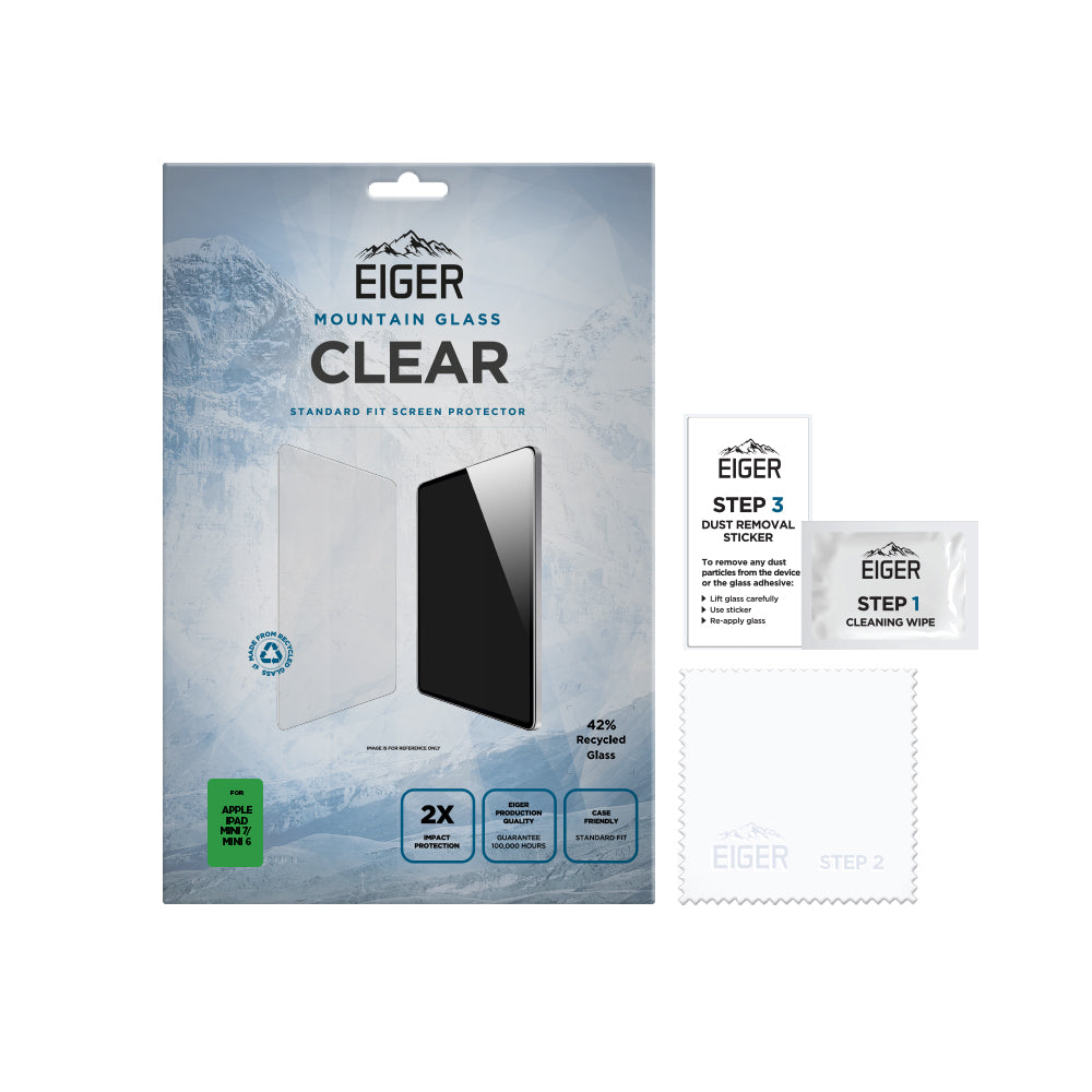 Eiger Mountain Glass CLEAR Tablet Screen Protector GRS for Apple iPad Mini 7/ Mini 6