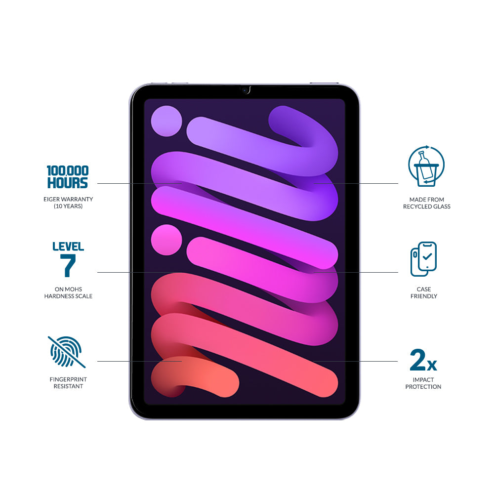Eiger Mountain Glass CLEAR Tablet Screen Protector for Apple iPad Mini 7/ Mini 6