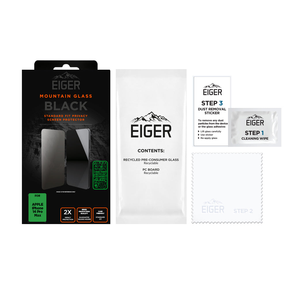 Eiger Mountain Black Privacy GRS Screen Protector for Apple iPhone 14 Pro Max in Black