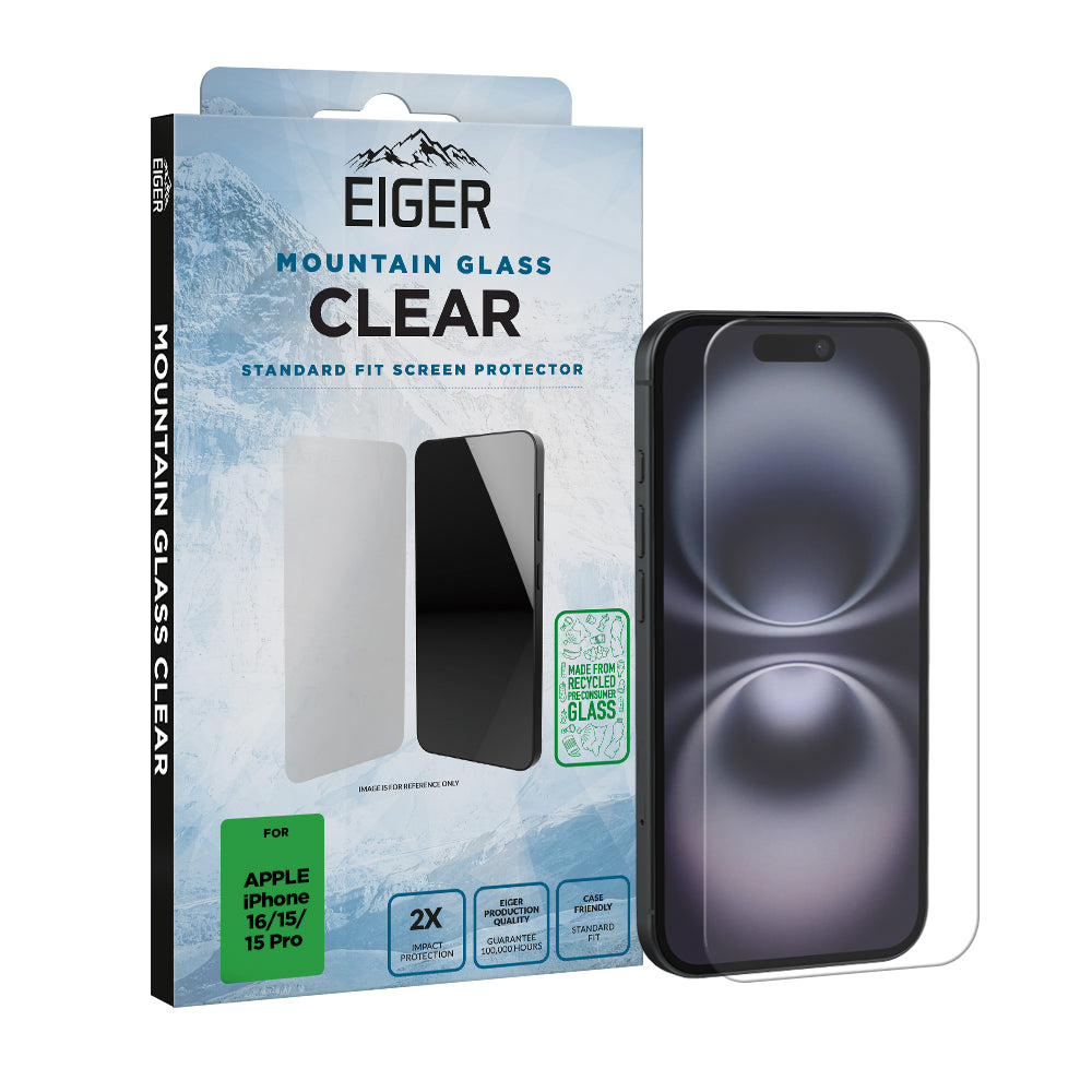 Eiger Mountain Glass CLEAR Screen Protector for Apple iPhone 16/15/15 Pro