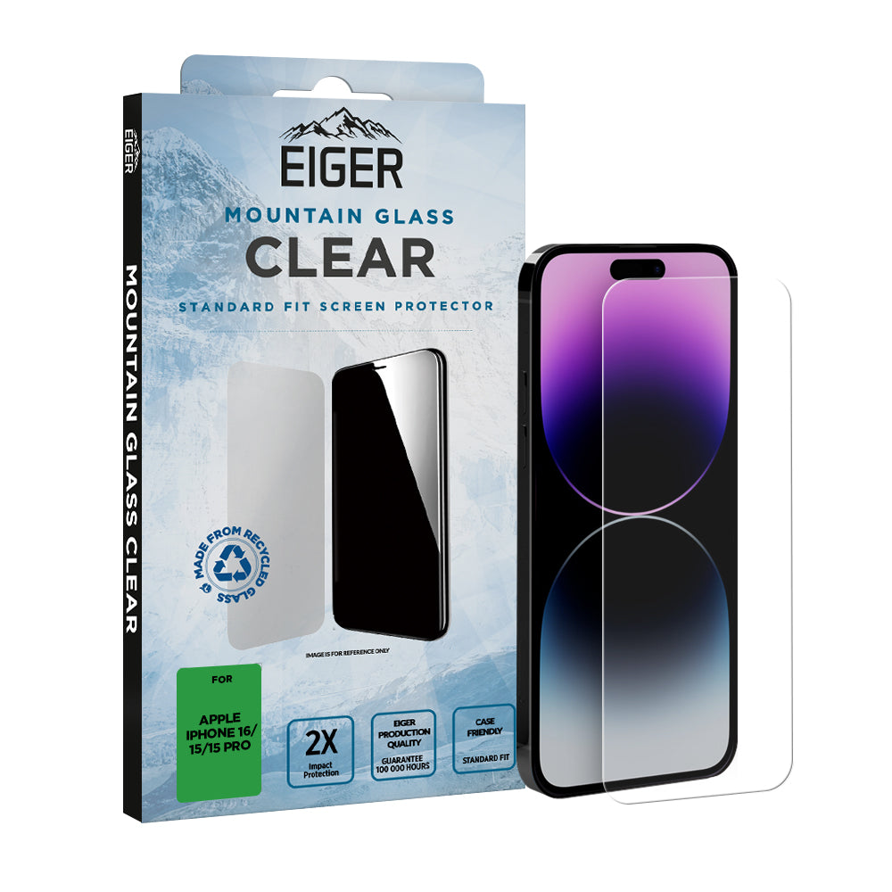 Eiger Mountain Glass CLEAR Screen Protector for iPhone 16/15/15 Pro