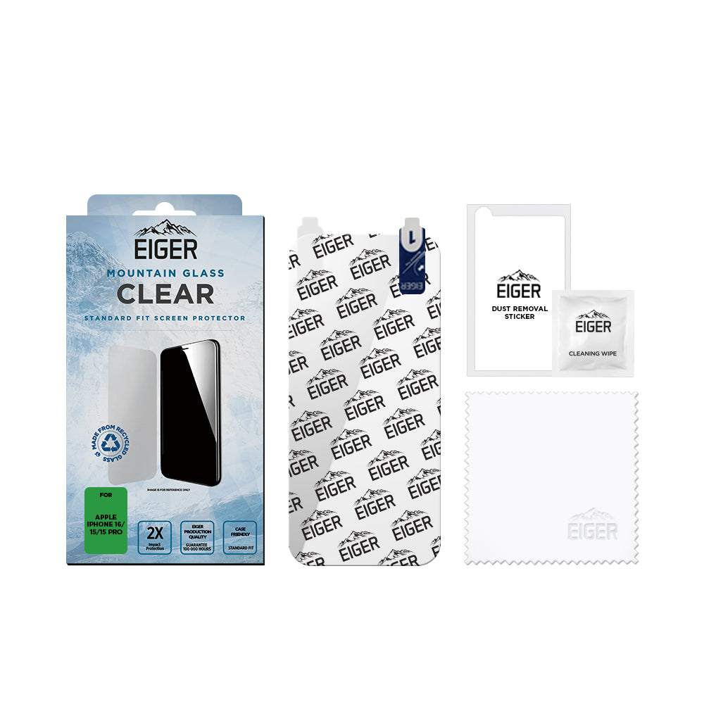 Eiger Mountain Glass CLEAR Screen Protector for Apple iPhone 16/15/15 Pro