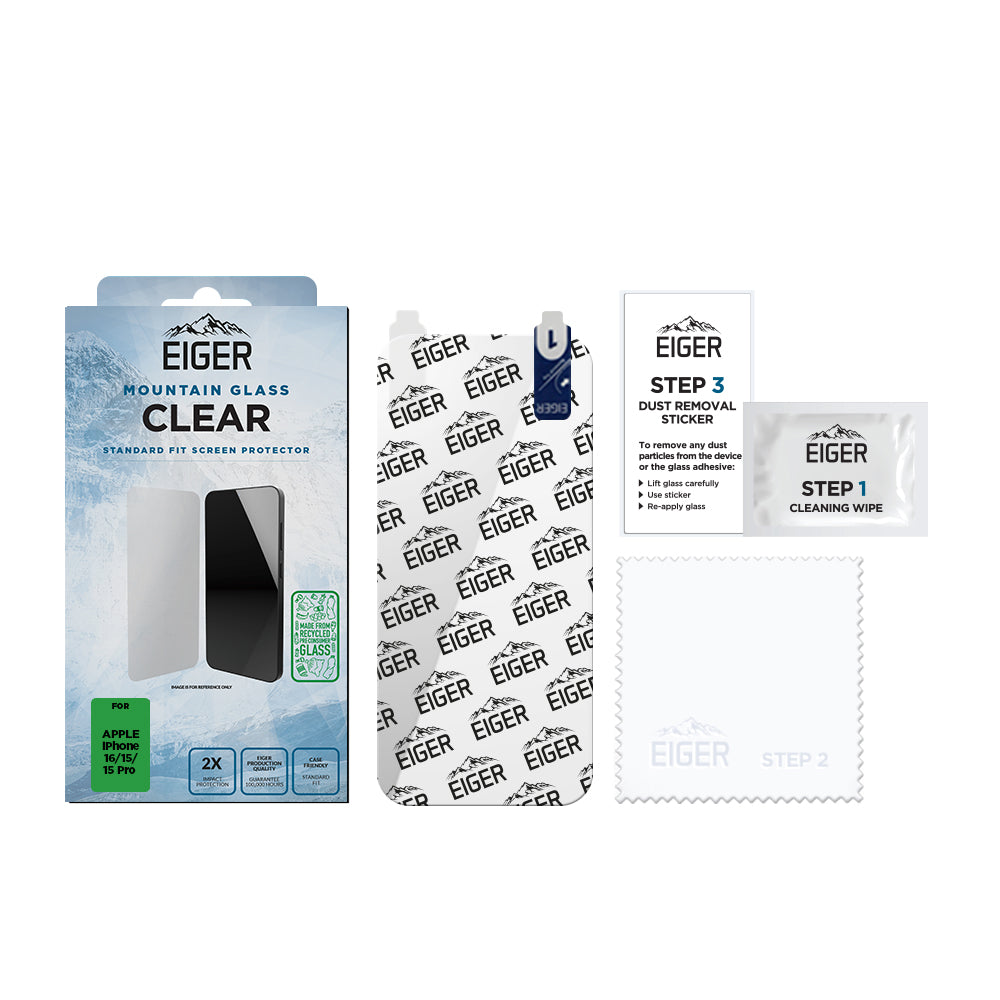 Eiger Mountain Glass CLEAR Screen Protector for Apple iPhone 16/15/15 Pro