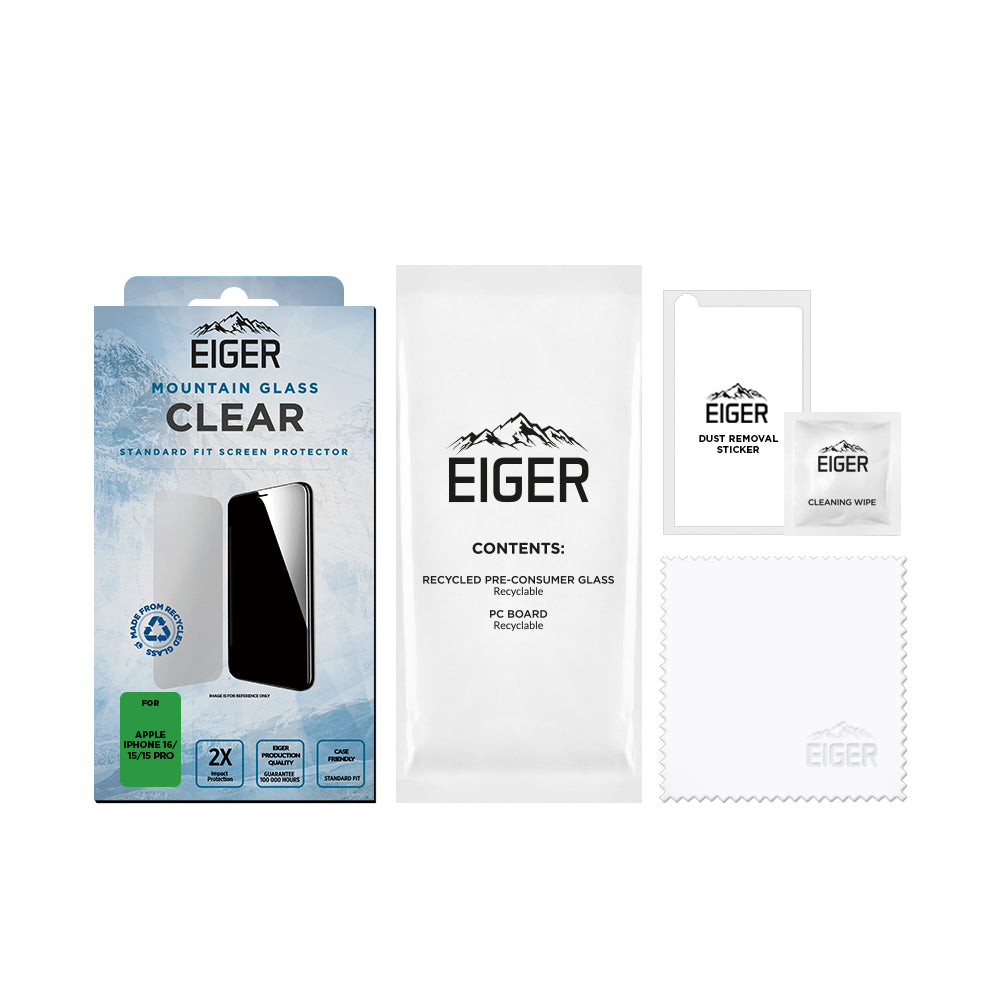 Eiger Mountain Glass CLEAR Screen Protector for iPhone 16/15/15 Pro