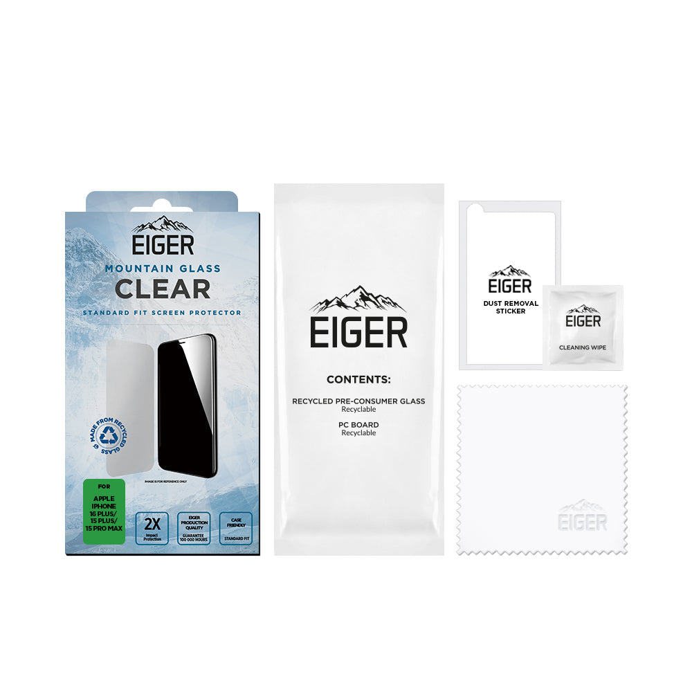 Eiger Mountain Glass CLEAR Screen Protector for iPhone 16 Plus/ 15 Plus/15 Pro Max