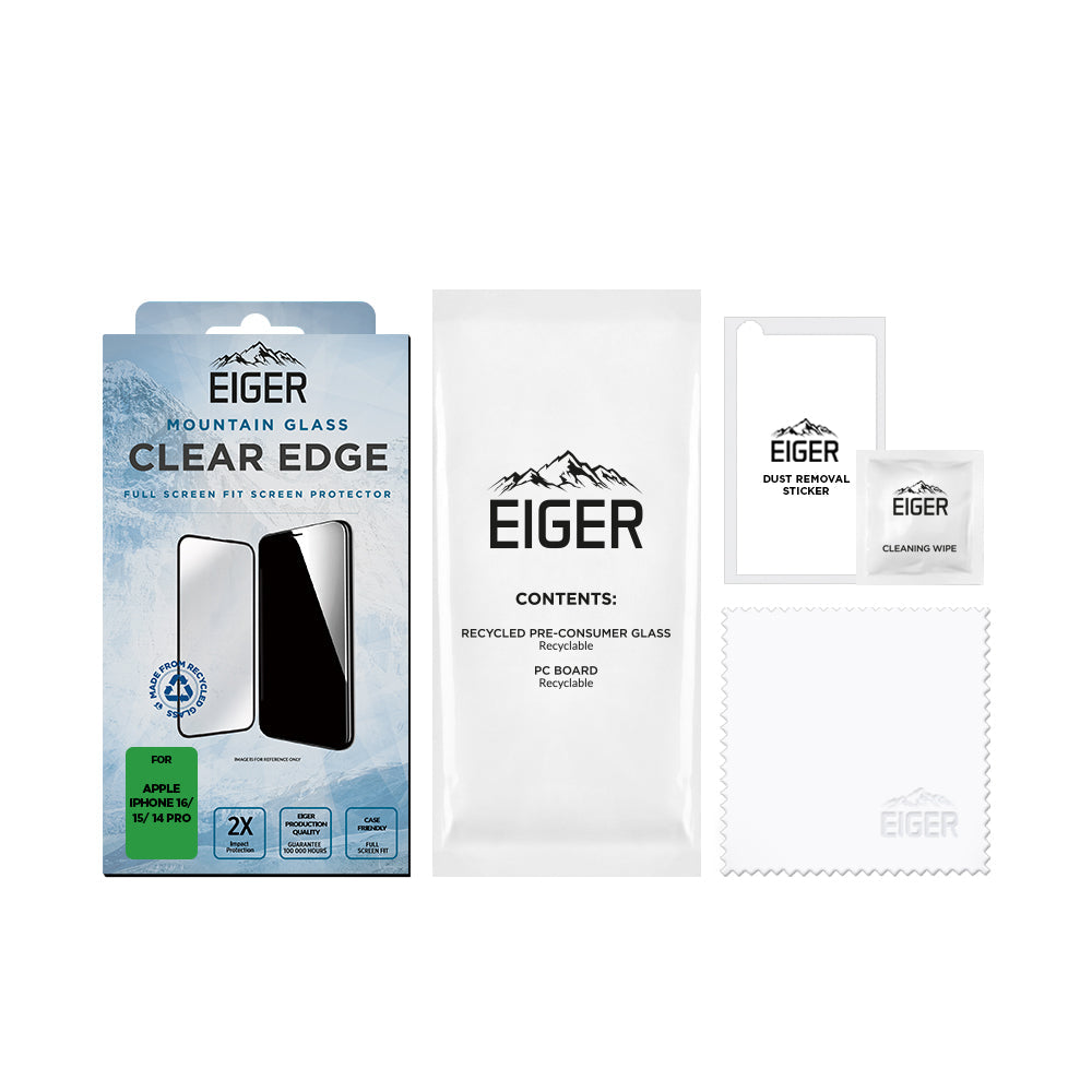 Eiger Mountain Glass CLEAR EDGE Screen Protector for iPhone 16/ 15/ 14 Pro