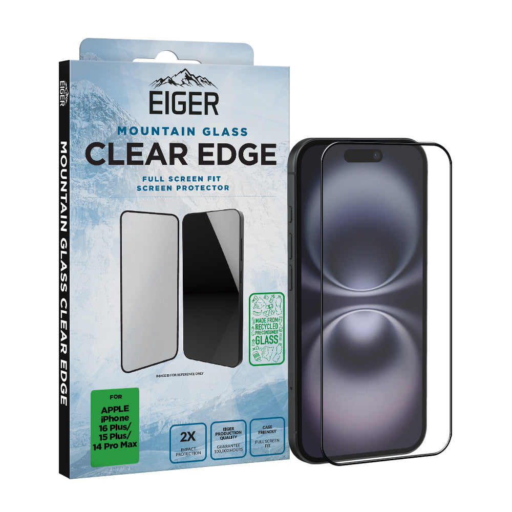 Eiger Mountain Glass CLEAR EDGE GRS Screen Protector for Apple iPhone 16 Plus/ 15 Plus/ 14 Pro Max