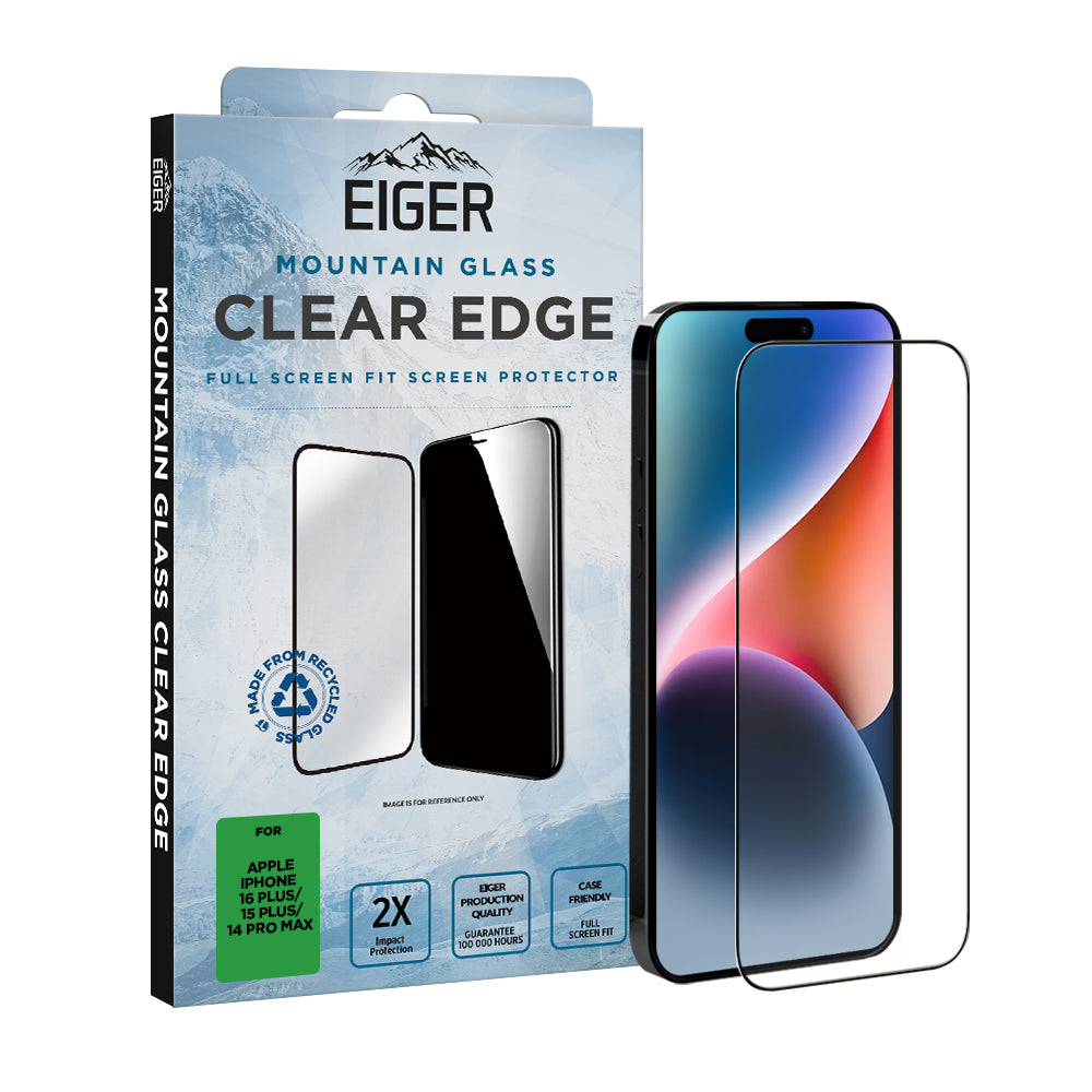 Eiger Mountain Glass CLEAR EDGE Screen Protector for iPhone 16 Plus/ 15 Plus/ 14 Pro Max