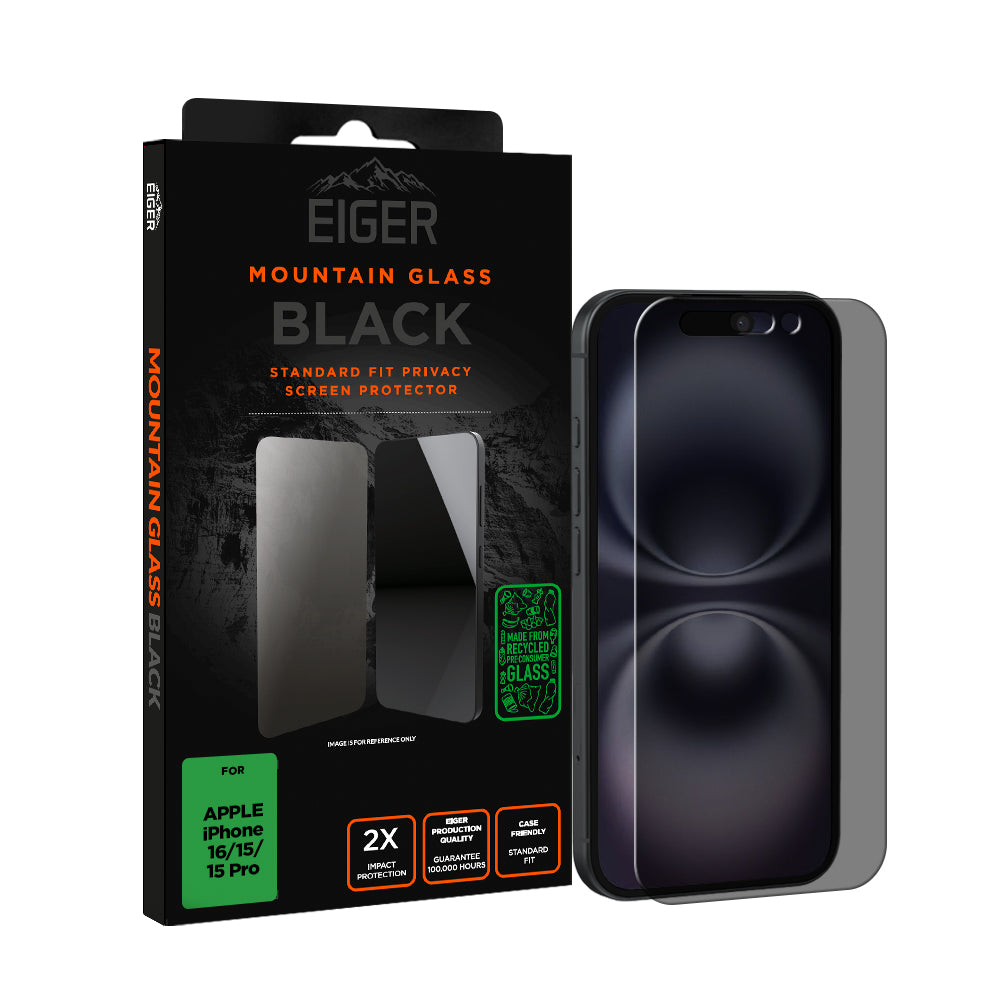 Eiger Mountain Black Privacy Screen Protector for Apple iPhone 16/15/15 Pro