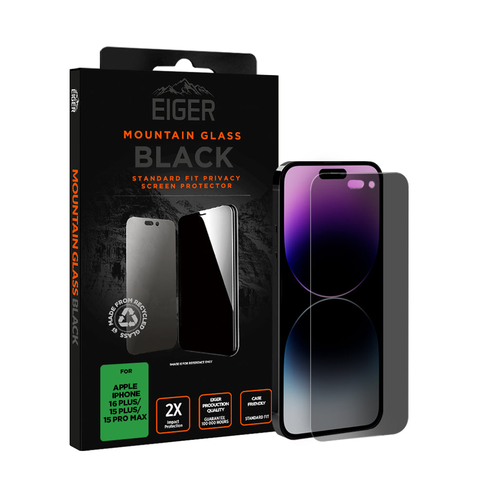 Eiger Mountain Black Privacy Screen Protector for iPhone 16 Plus/ 15 Plus/15 Pro Max