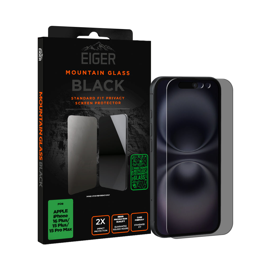 Eiger Mountain Black Privacy Screen Protector for Apple iPhone 16 Plus/ 15 Plus/15 Pro Max
