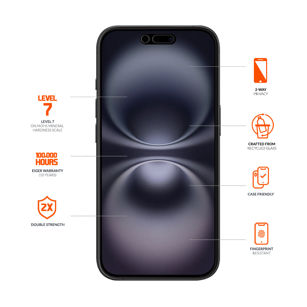 Eiger Mountain Black Privacy Screen Protector for Apple iPhone 16 Plus/ 15 Plus/15 Pro Max