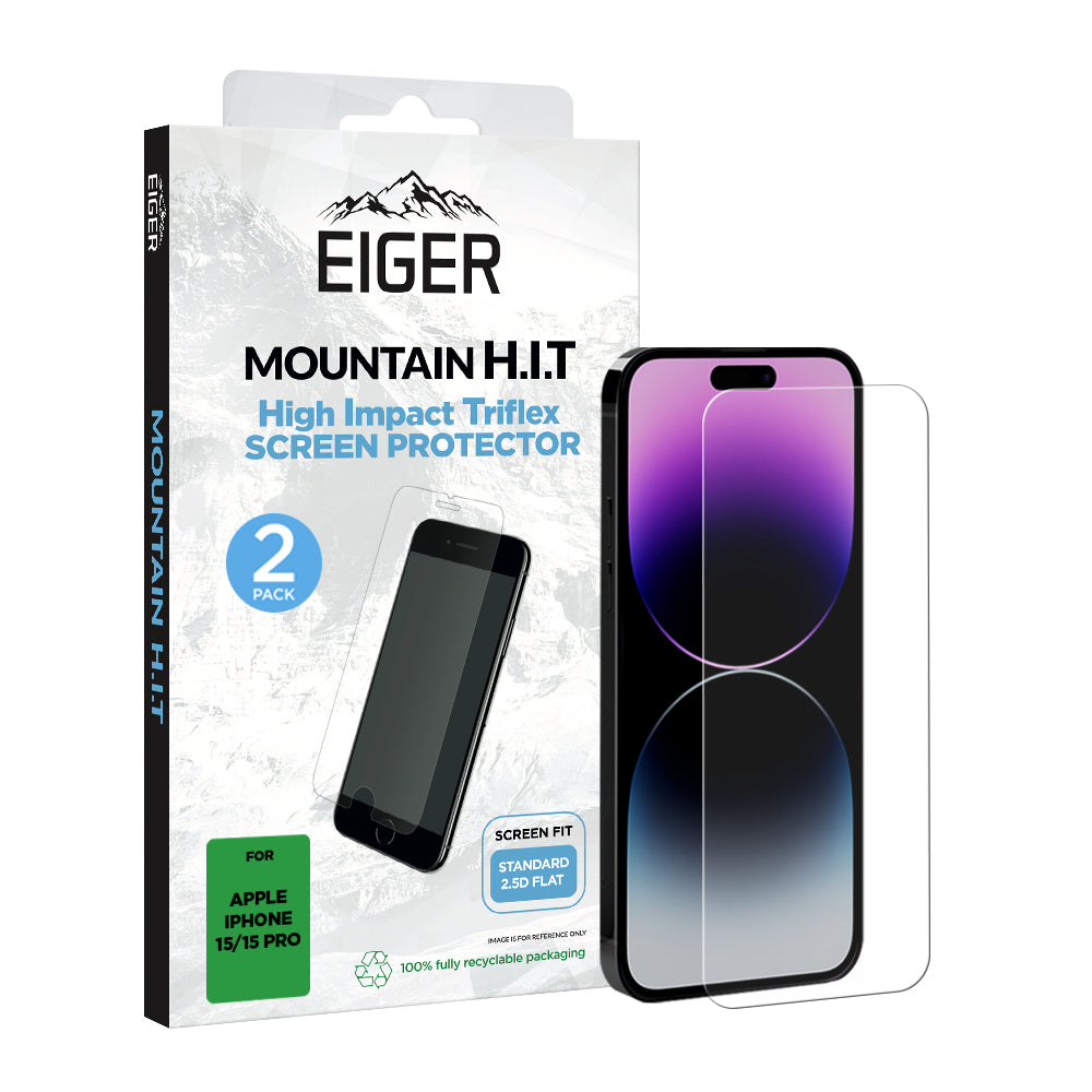 Eiger Mountain H.I.T Screen Protector (2 Pack) for Apple iPhone 15 / 15 Pro