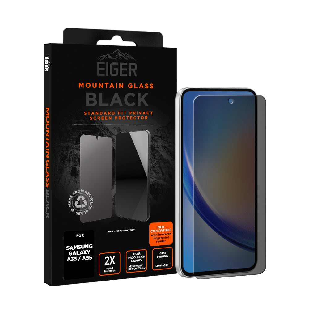 Eiger Mountain Glass BLACK Privacy Screen Protector for Samsung A35 / A55