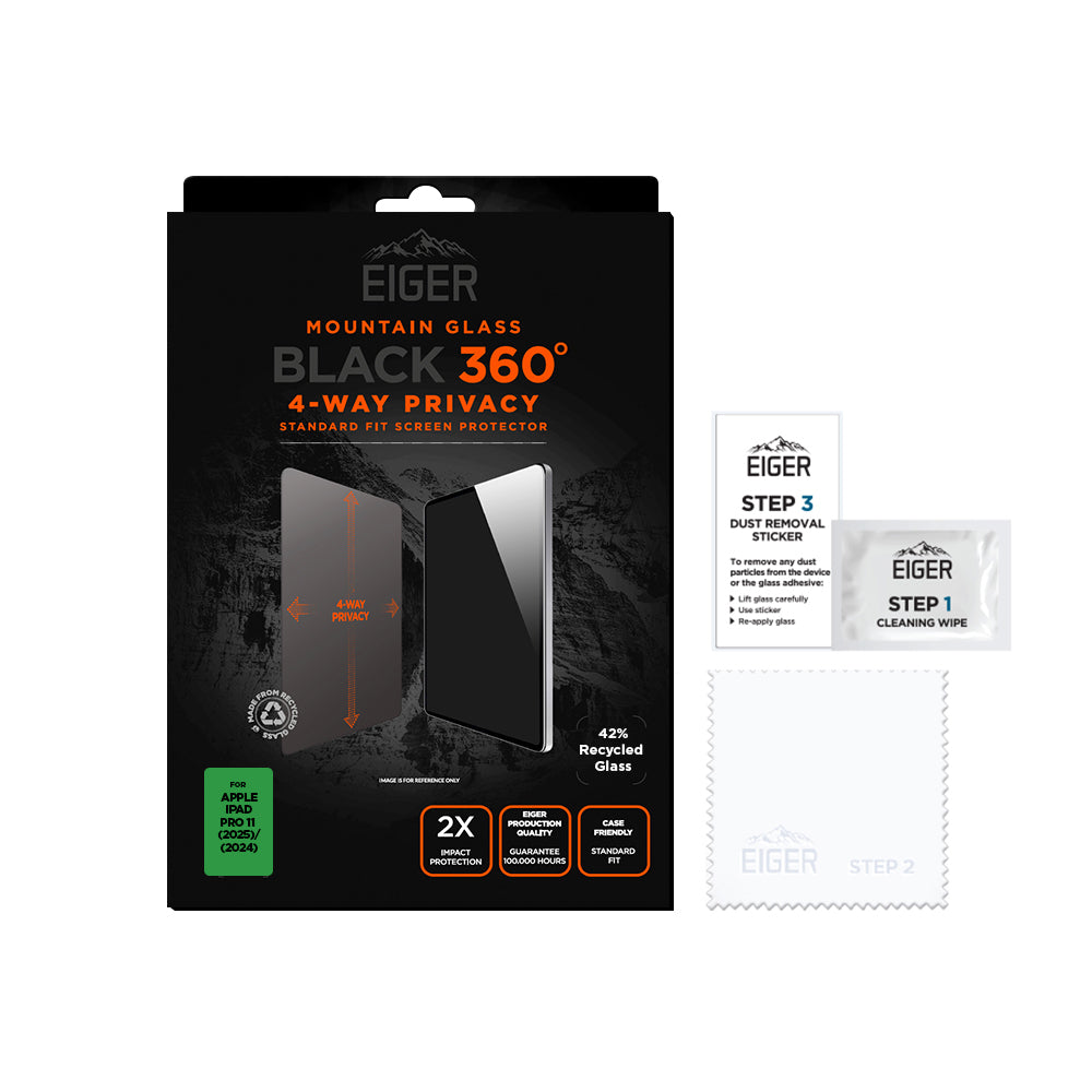 Eiger Mountain Black Privacy 360 Tablet Screen Protector for Apple iPad Pro 11 (2025) / (2024)