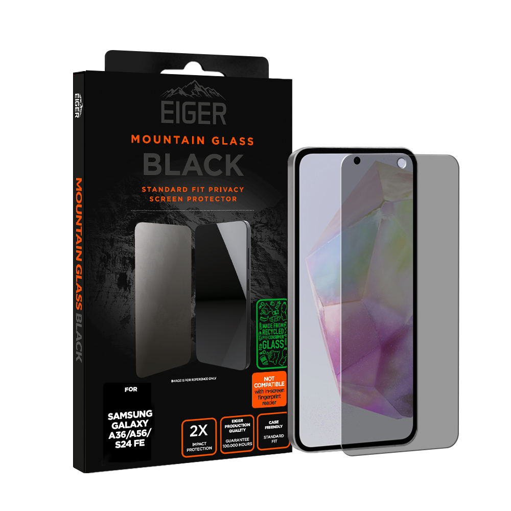 Eiger Mountain Glass BLACK Privacy Screen Protector for Samsung A36 / A56 / S24 FE