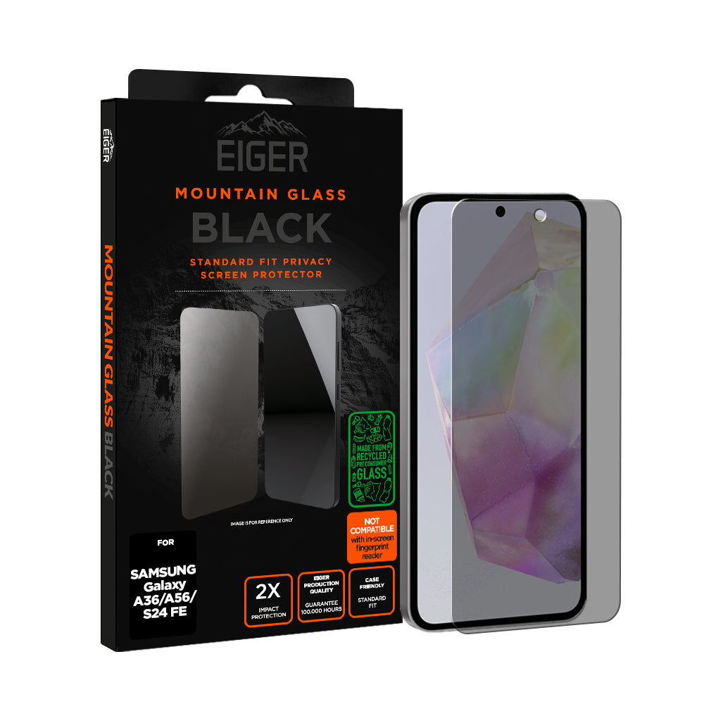 Eiger Mountain Glass BLACK GRS Privacy Screen Protector for Samsung A36 / A56 / S24 FE