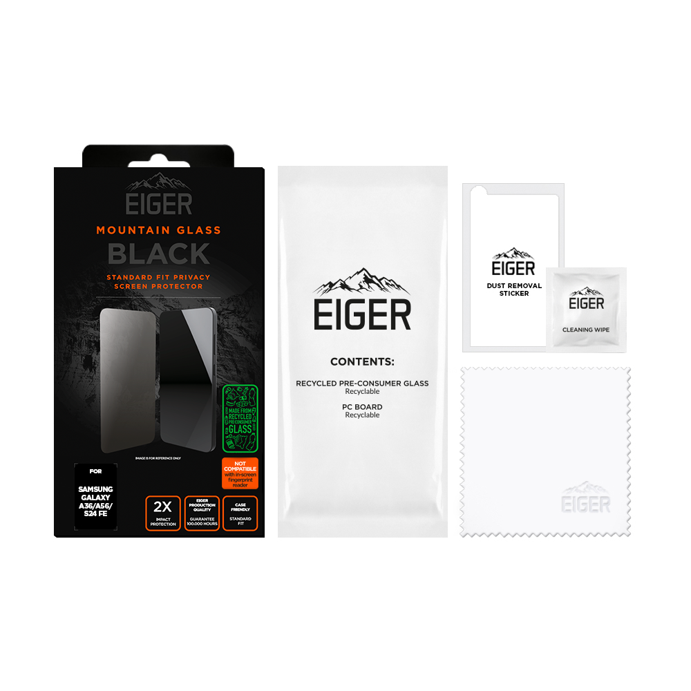 Eiger Mountain Glass BLACK Privacy Screen Protector for Samsung A36 / A56 / S24 FE
