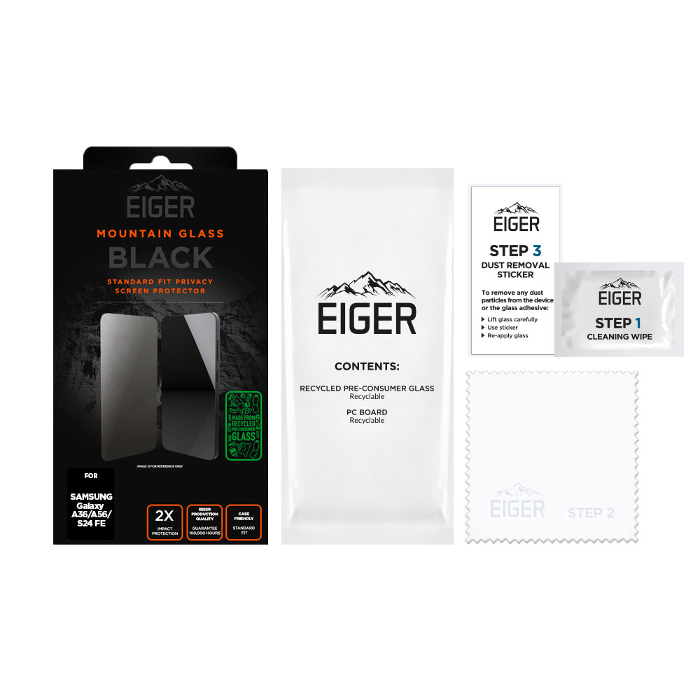 Eiger Mountain Glass BLACK GRS Privacy Screen Protector for Samsung A36 / A56 / S24 FE