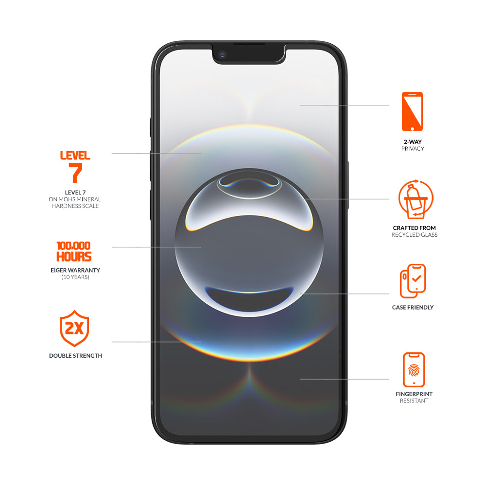 Eiger Mountain Black Privacy GRS Screen Protector for Apple iPhone 16e/14/13