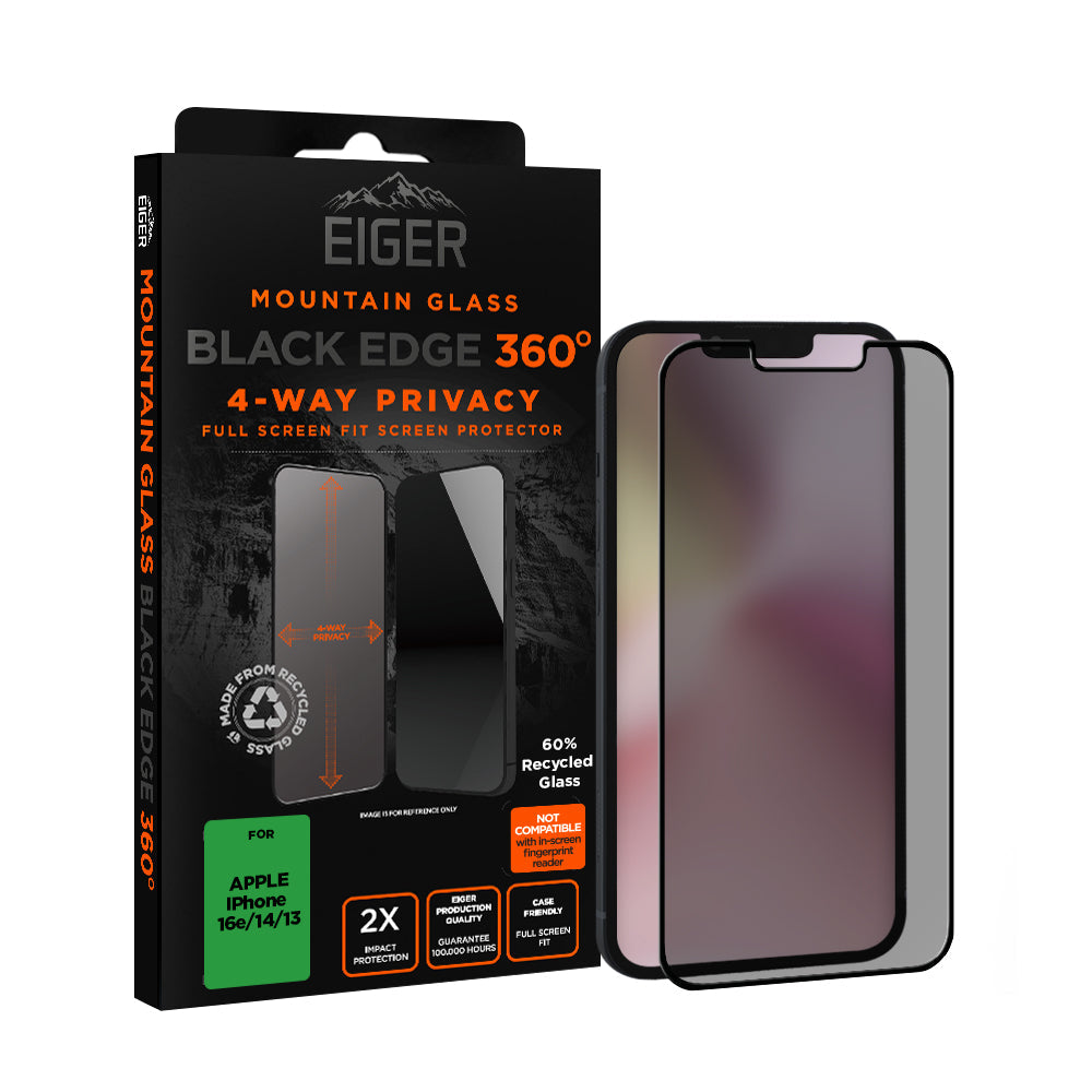 Eiger Mountain Black Privacy EDGE 360 Screen Protector for Apple iPhone 16e/14/13