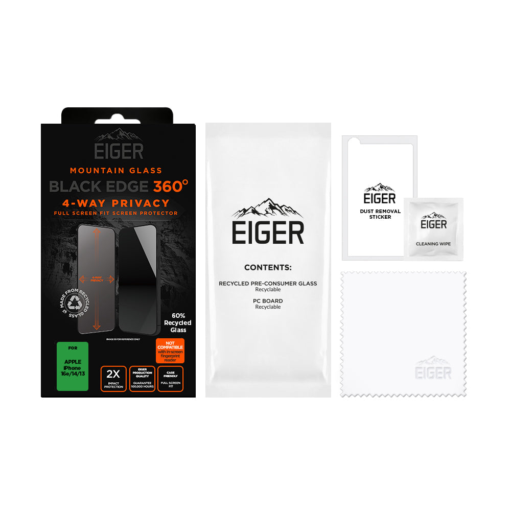 Eiger Mountain Black Privacy EDGE 360 Screen Protector for Apple iPhone 16e/14/13