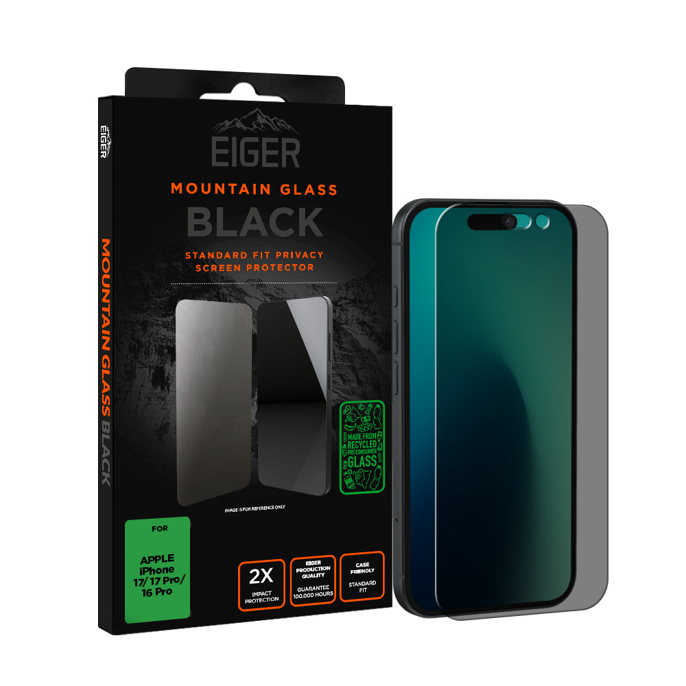 Eiger Mountain Black Privacy Screen Protector GRS for Apple iPhone 17/ 17 Pro/ 16 Pro