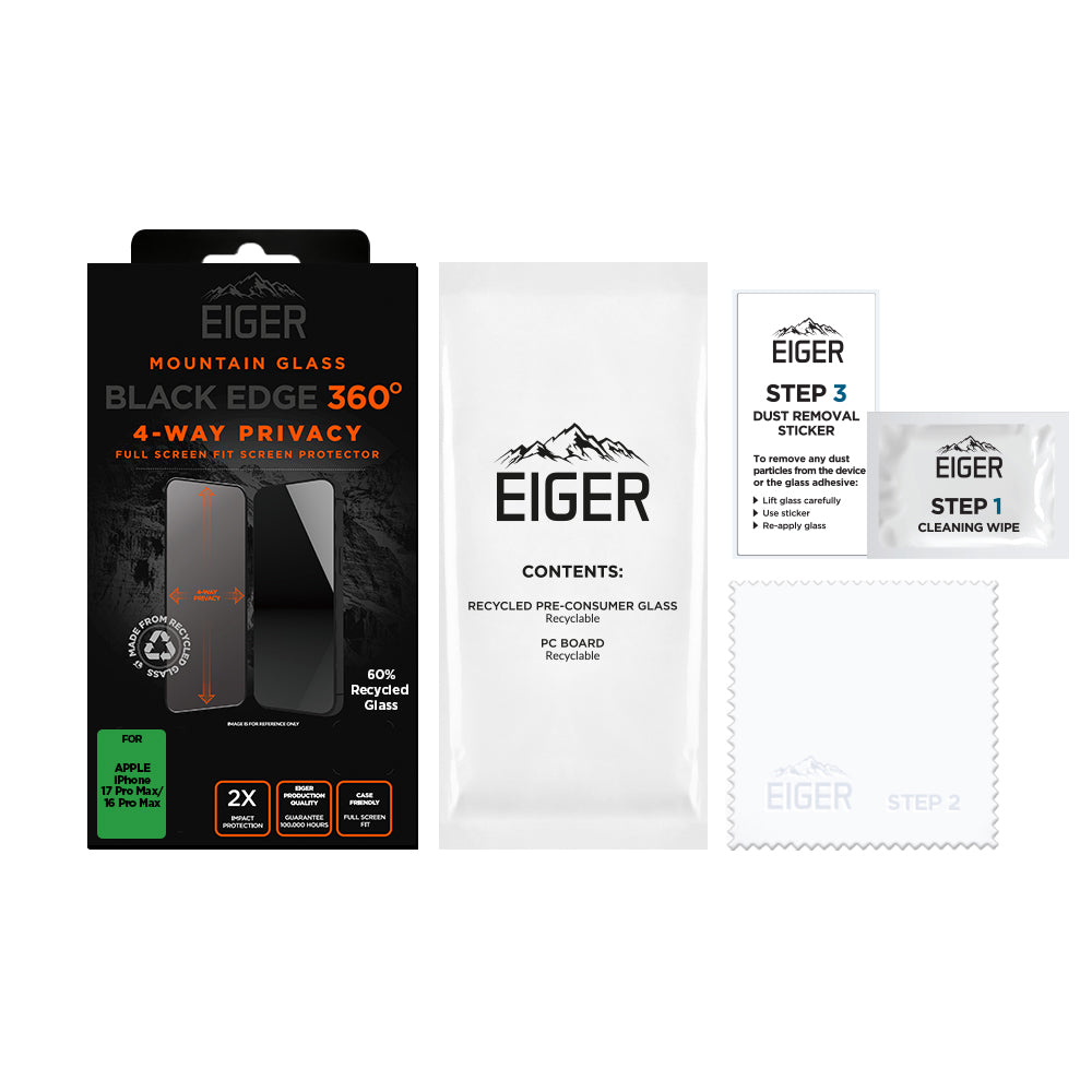 Eiger Mountain Black Privacy EDGE 360 Screen Protector GRS for Apple iPhone 17 Pro Max/ 16 Pro Max