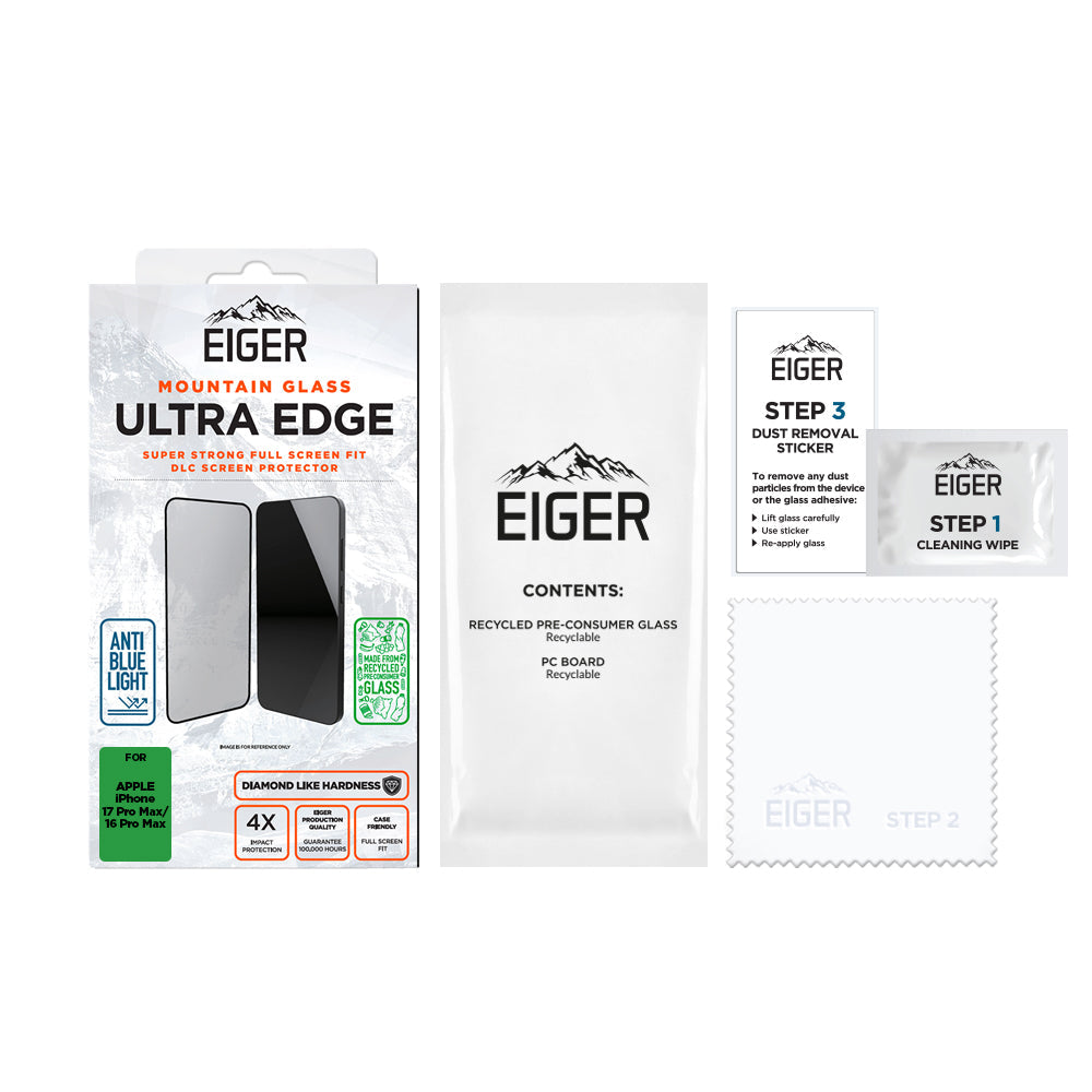 Eiger Mountain Glass Ultra EDGE Screen Protector GRS for Apple iPhone 17 Pro Max/ 16 Pro Max