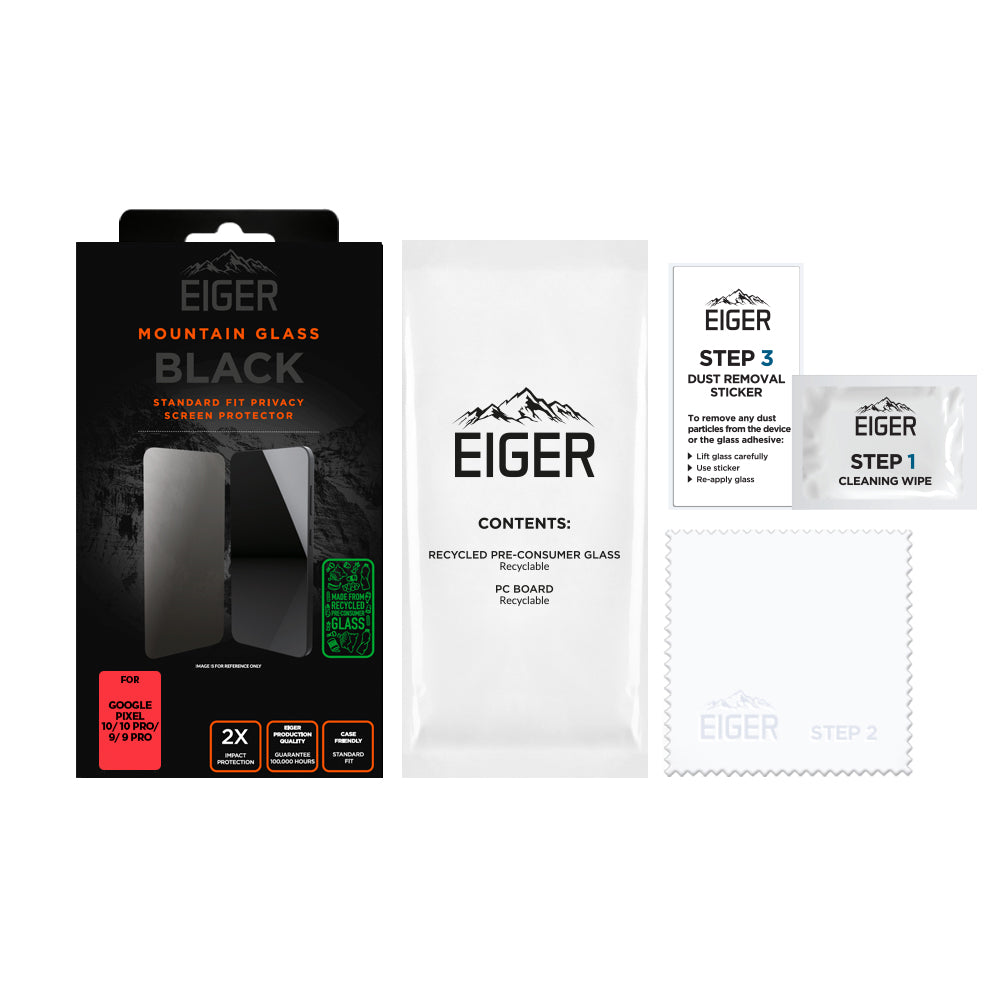 Eiger Mountain Black Privacy Screen Protector GRS for Google Pixel 10/ 10 Pro/ 9/ 9 Pro