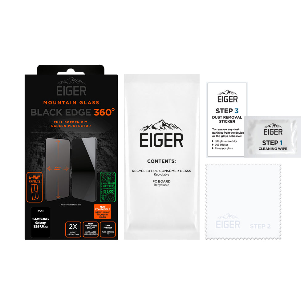 Eiger Mountain Black Privacy EDGE 360 Screen Protector GRS for Samsung Galaxy S26 Ultra