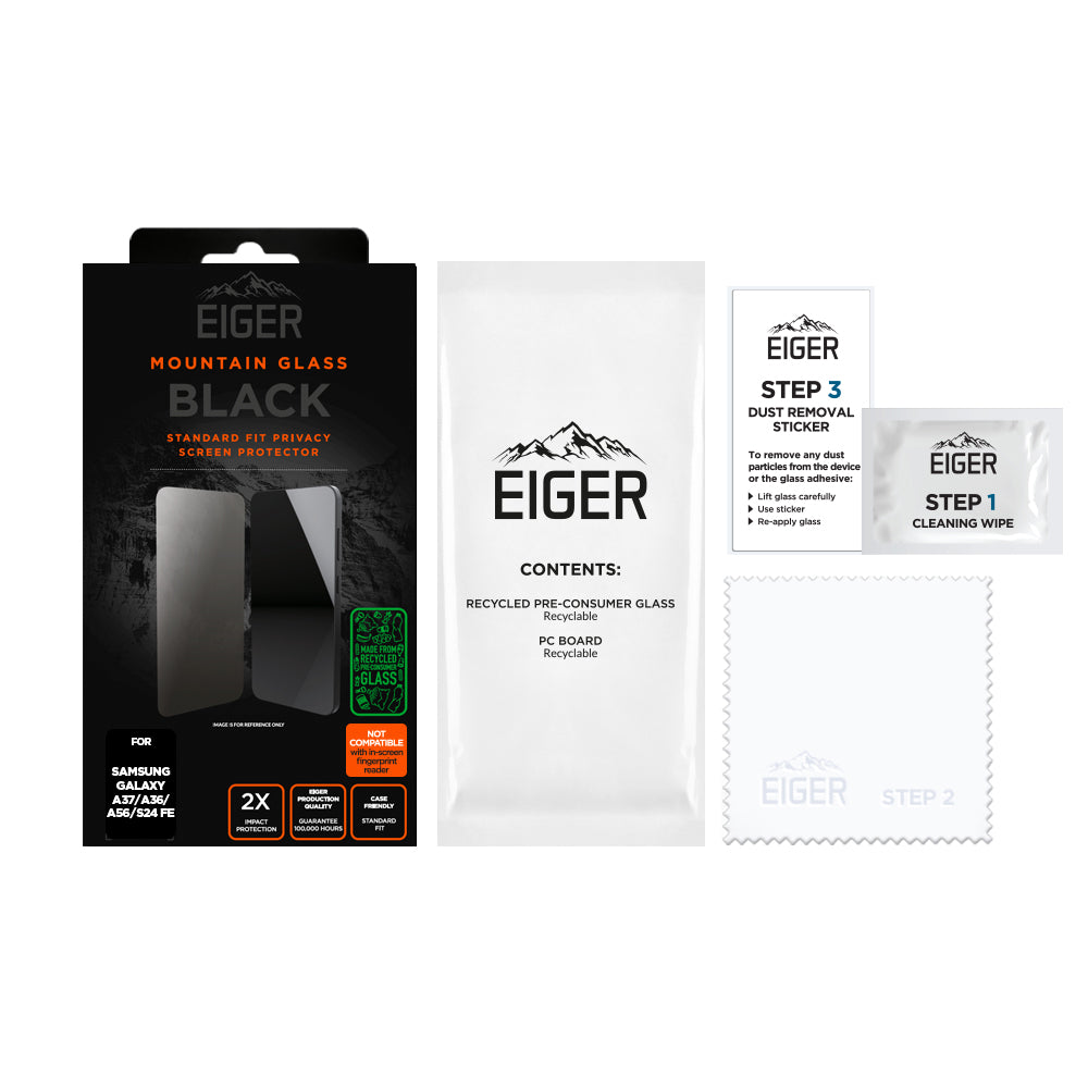 Eiger Mountain Black Privacy Screen Protector GRS for Samsung Galaxy A37/ A36/ A56/ S24 FE