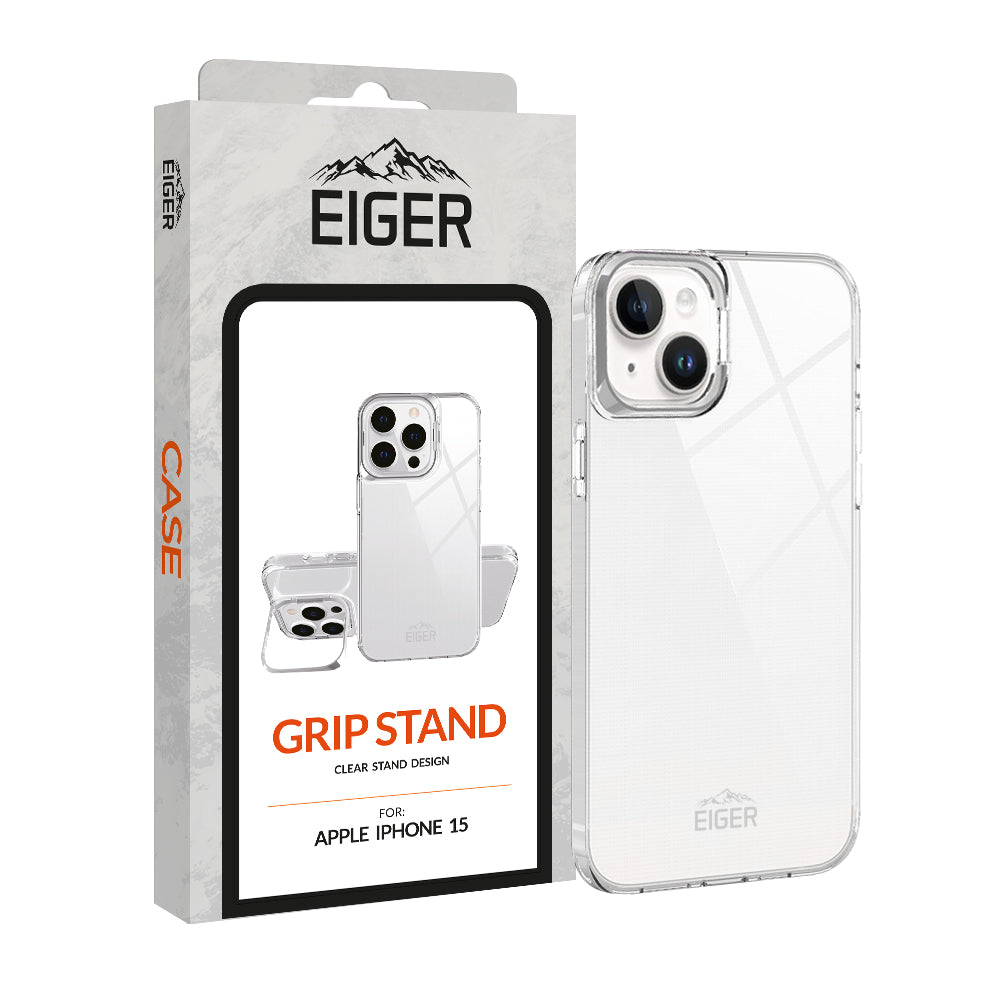 Eiger Grip Stand Case for Apple iPhone 15 in Clear