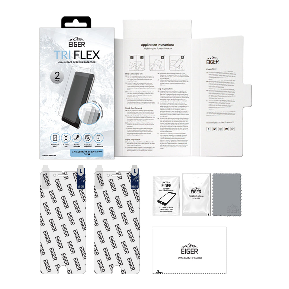 Eiger Mountain H.I.T High Impact Triflex Screen Protector (2 Pack) for Apple iPhone 7 / 8 / SE (2020) (2022)