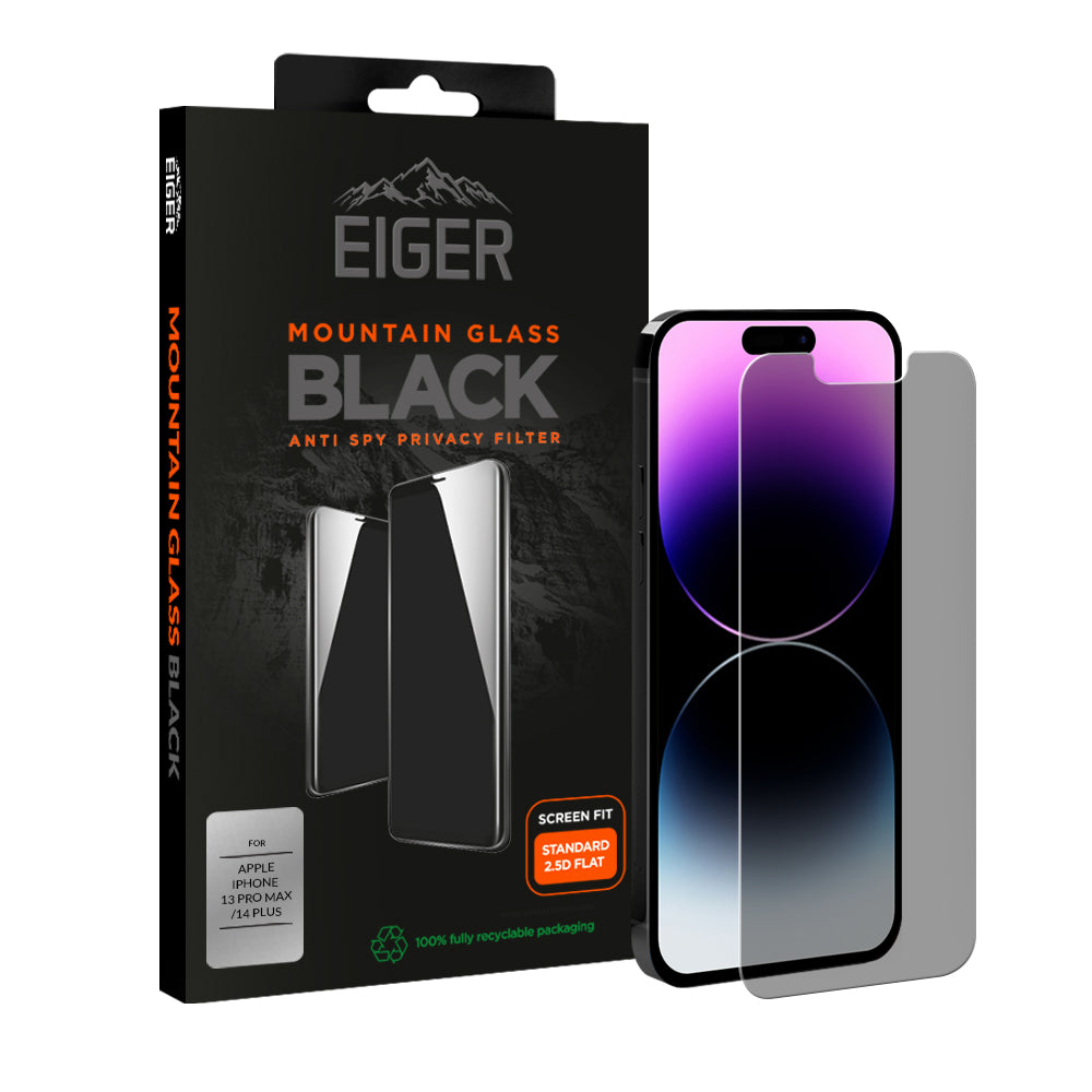Eiger Mountain Glass Black Privacy 2.5D Screen Protector for Apple iPhone 13 Pro Max / 14 Plus