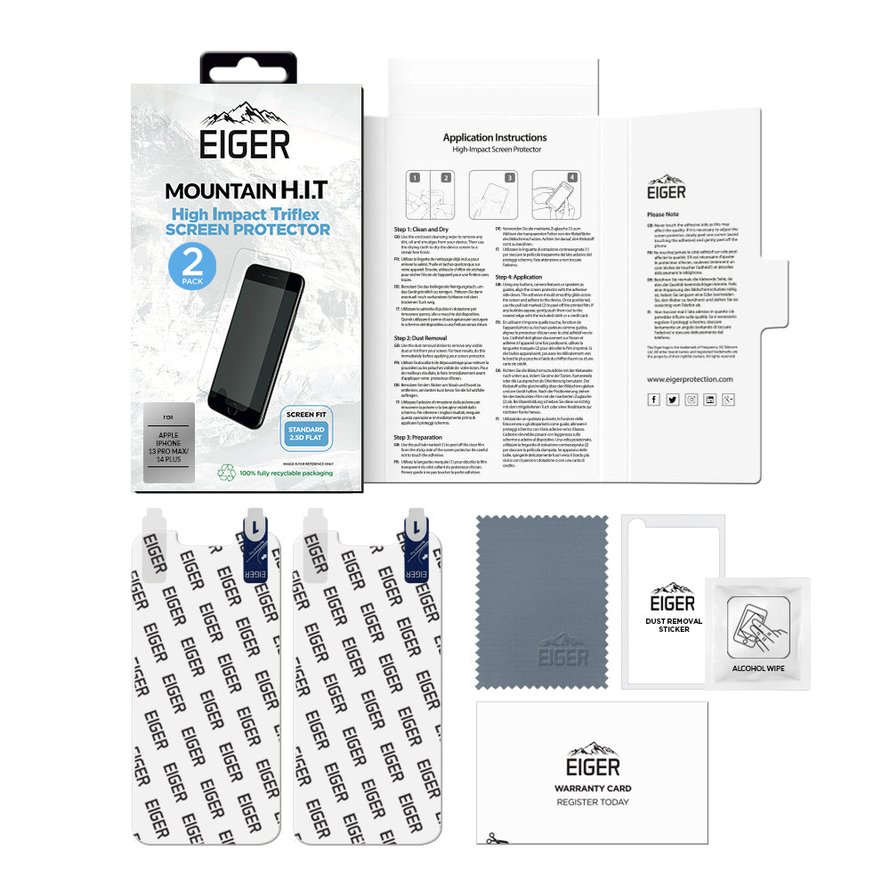 Eiger Mountain H.I.T High Impact Film Screen Protector (2 Pack) for Apple iPhone 13 Pro Max / 14 Plus