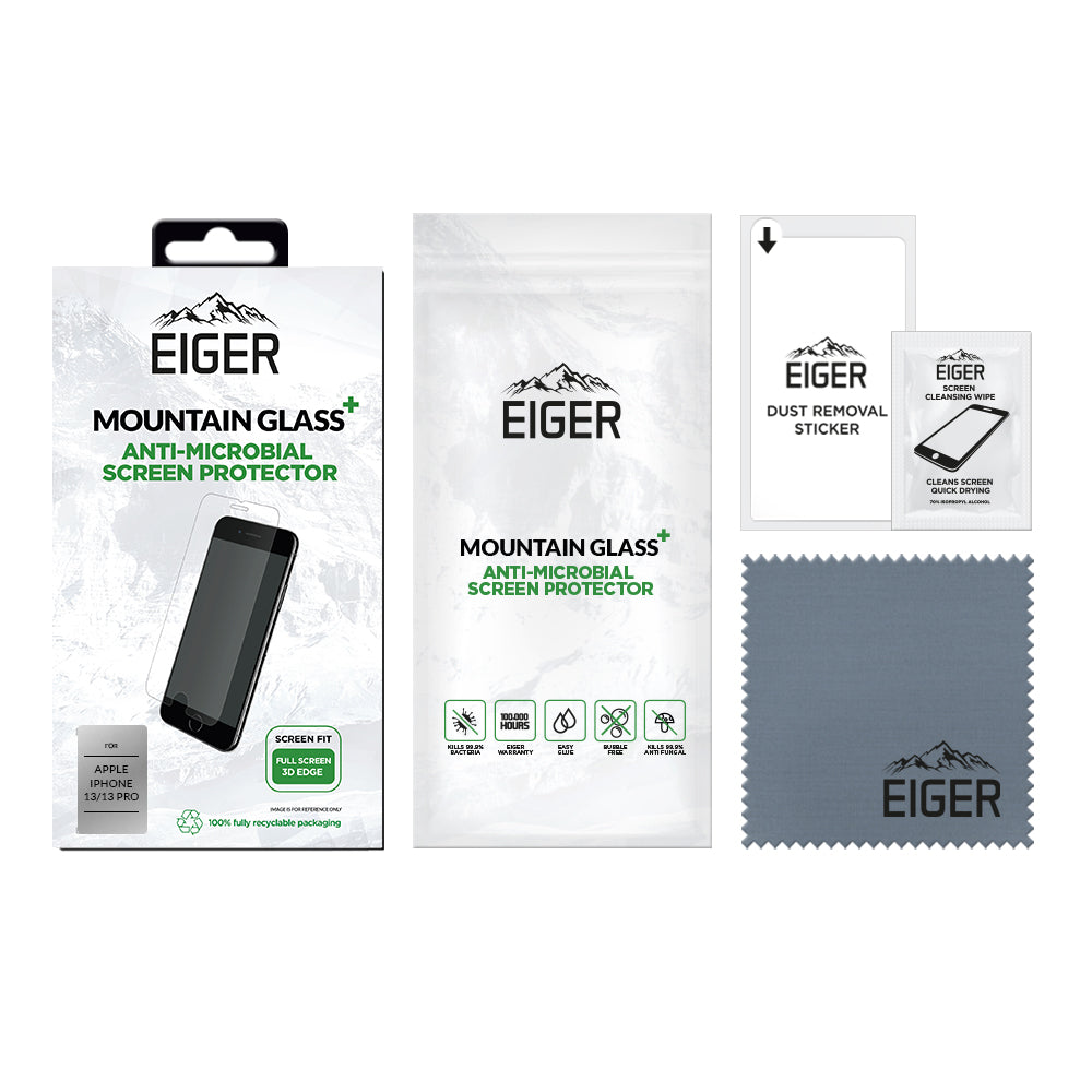 Eiger Mountain Glass+ 3D Anti-Microbial Screen Protector for Apple iPhone 13 / 13 Pro / 14