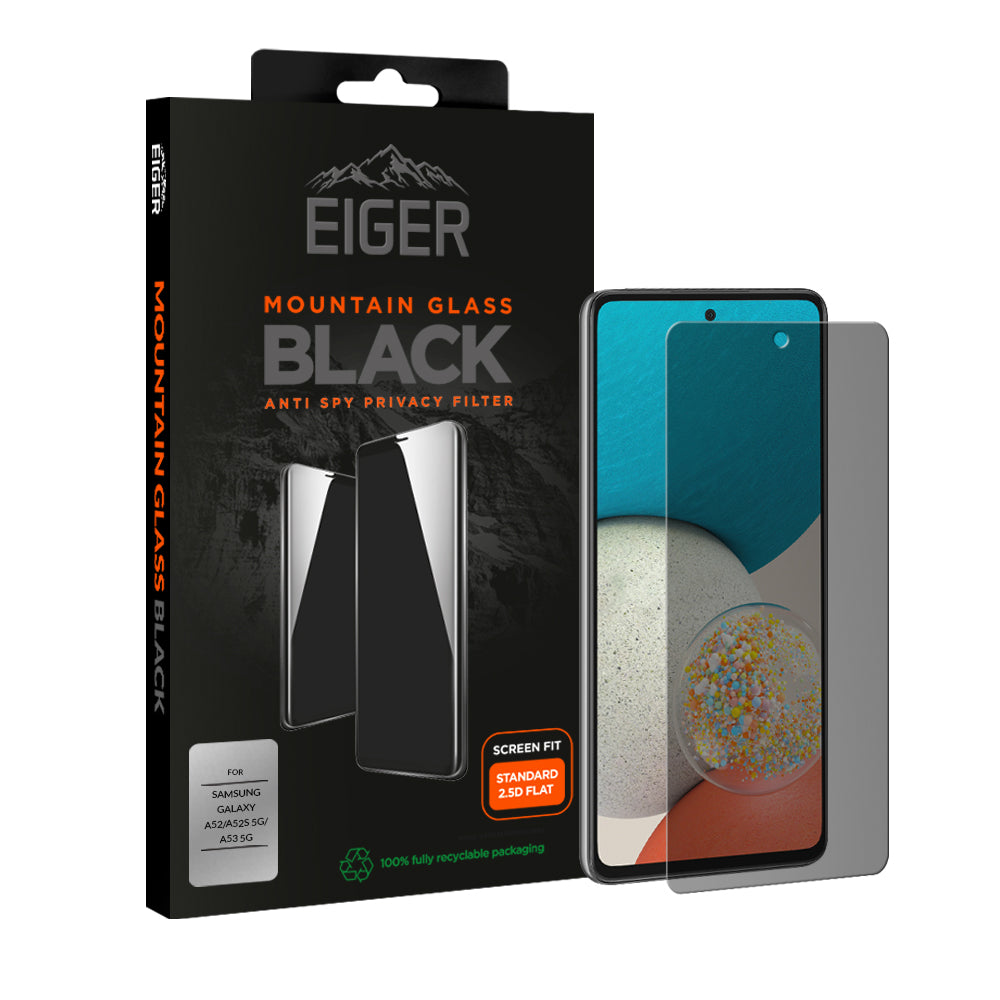 Eiger Mountain Glass Black Privacy 2.5D Screen Protector for Samsung Galaxy A52 / A52 5G / A52s / A53 5G
