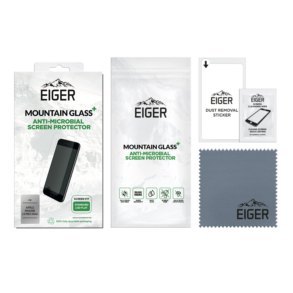 Eiger Mountain Glass+ 2.5D Anti-Microbial Screen Protector for Apple iPhone 14 Pro Max